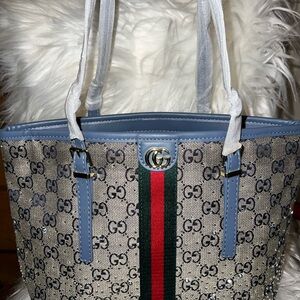 Beige and Blue GG Tote Bag